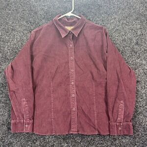 Eddie Bauer Corduroy Shirt Women Petite XL Burgundy Plum Long Sleeve Button Down